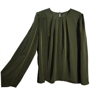 NWOT | Olive Green Pleated Round Neck Long Sleeve Business Casual Blouse | Large